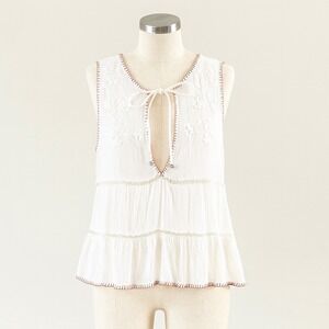 Some Days Lovin Womens White Embroidered Sleeveless Tie Neck Top Size‎ Small